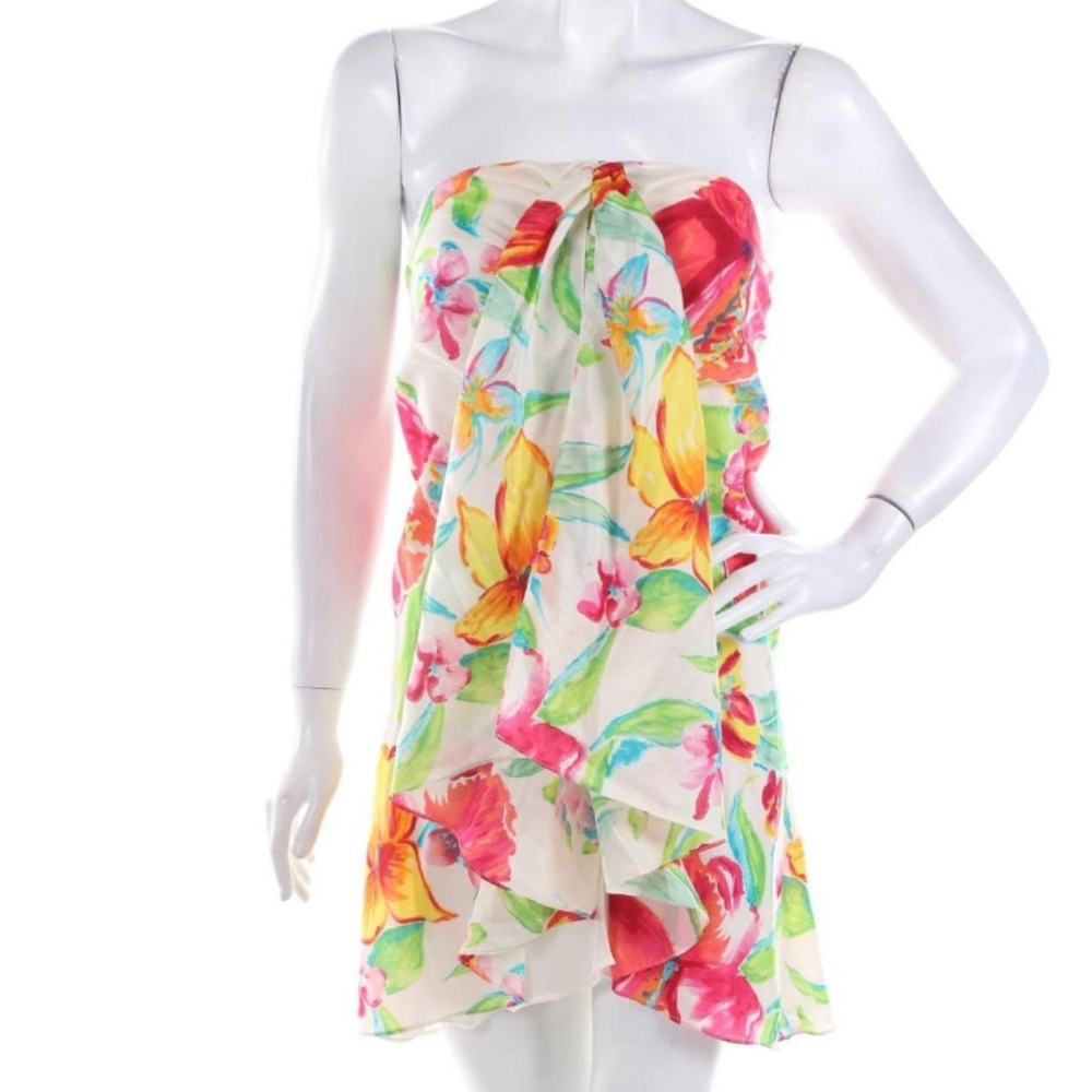 LAUREN RALPH LAUREN 100% Silk Vibrant Abstract Halter Party Dress Size 8 - Picture 2 of 9